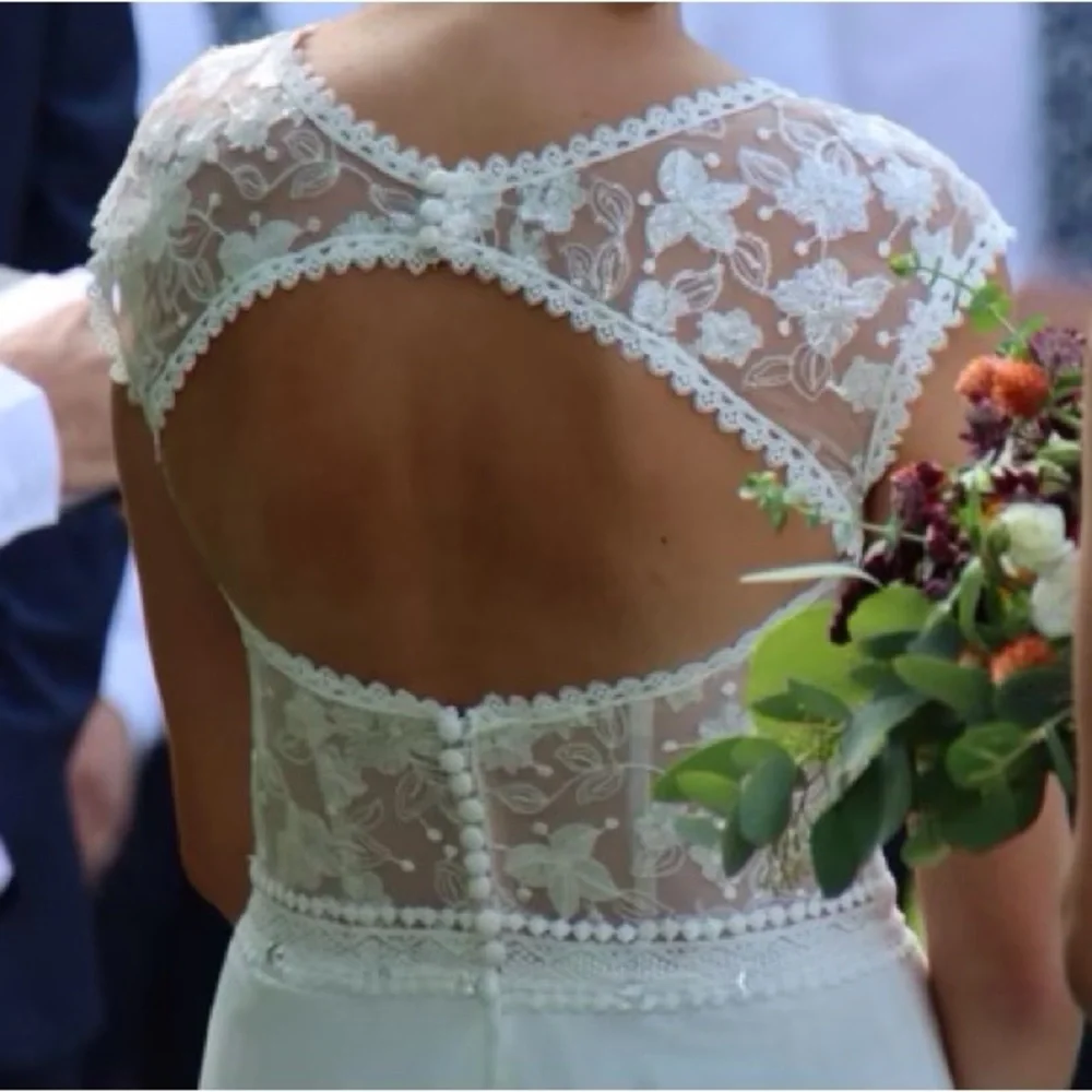 Mon Cheri Stylish, Modest and Elegant Ivory/Nude Wedding Dress - Picture 3 of 8